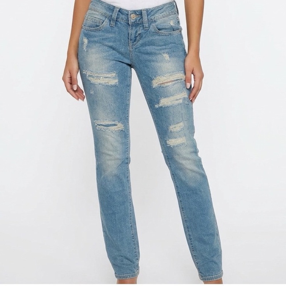 Guess Starlet Cigarette Distressed Low Rise Slim Straight Jeans Medium Wash‎ 24